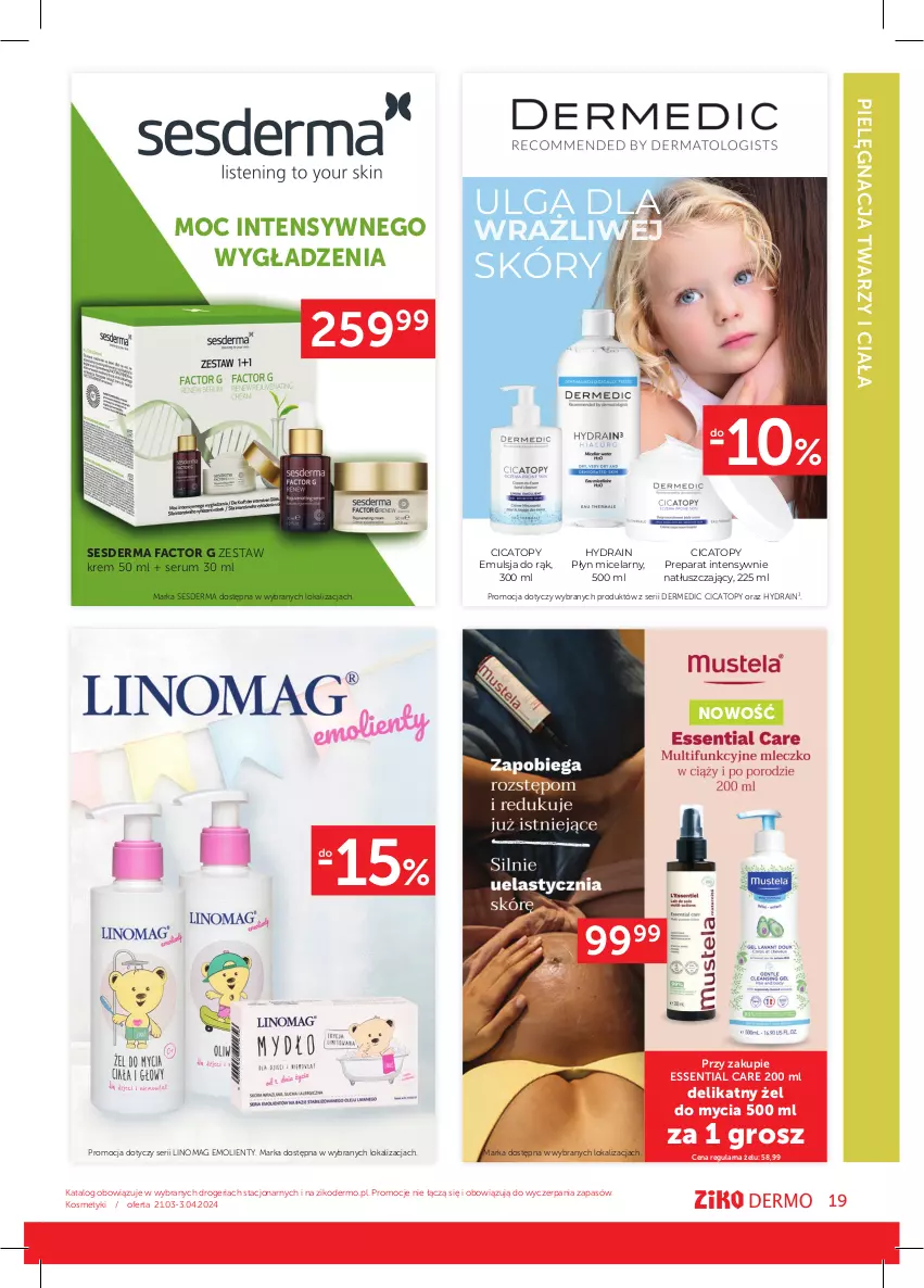 Gazetka promocyjna Ziko - Gazetka Ziko Dermo - ważna 21.03 do 03.04.2024 - strona 19 - produkty: Dermedic, Emulsja, Fa, LG, Linomag, Płyn micelarny, Rum, Ser, Serum, Sesderma, Top