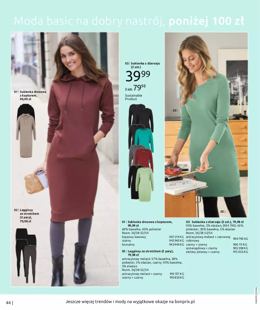 Gazetka promocyjna Bonprix - Best of green - ważna 02.09.2022 do 02.03.2023 - strona 46 - produkty: Dres, Gin, Legginsy, Moda, Rubin, Sukienka, Wełna