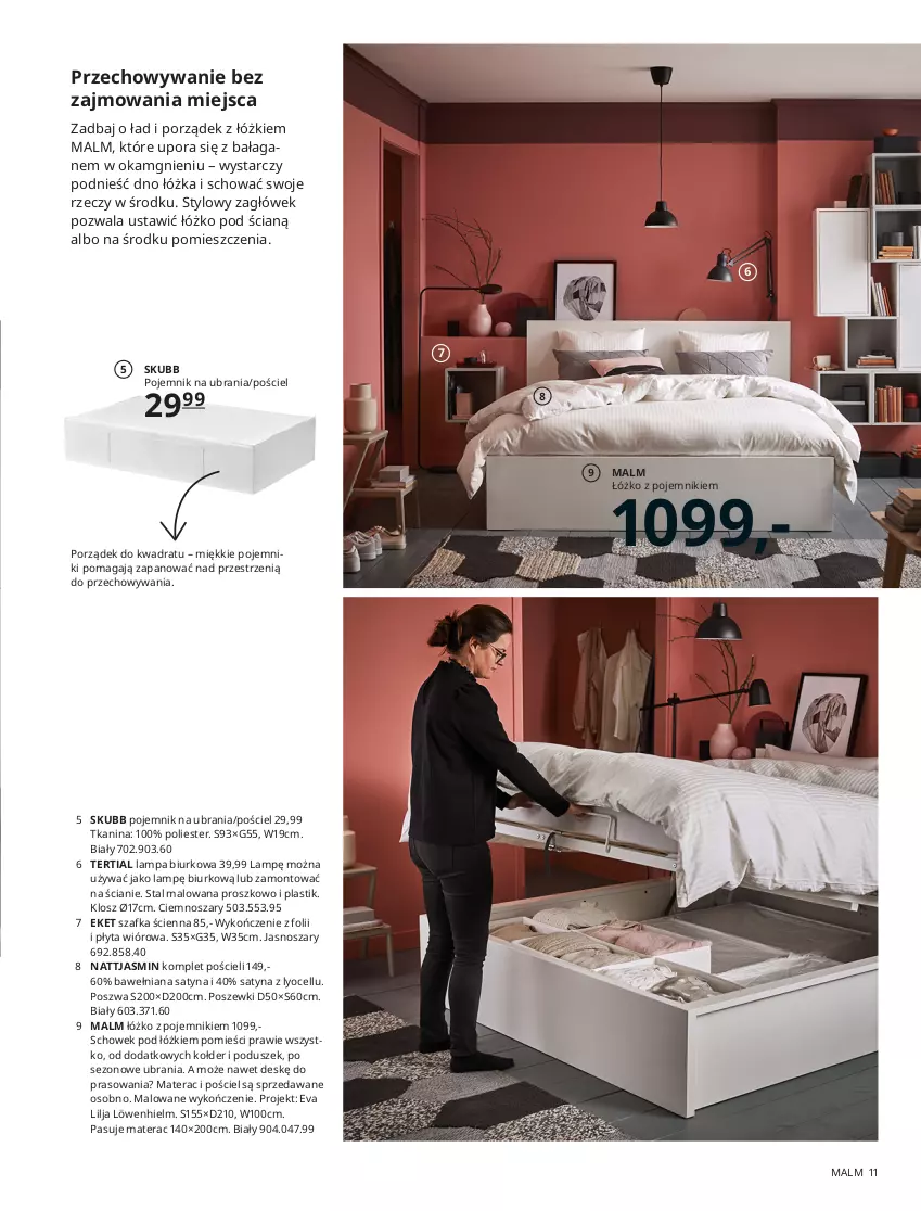 Gazetka promocyjna Ikea - Sypialnie - ważna 01.01 do 31.07.2021 - strona 11 - produkty: Fa, Komoda, Komoda z 3 szufladami, Komplet pościeli, Lakier, Lampa, Lampa podłogowa, Lampa stołowa, Lustro, Makijaż, Malm, Materac, Moda, Mus, Piec, Pojemnik, Por, Pościel, Rama, Rama łóżka, Ser, Sok, Stock, Telefon, Tera, Wełna