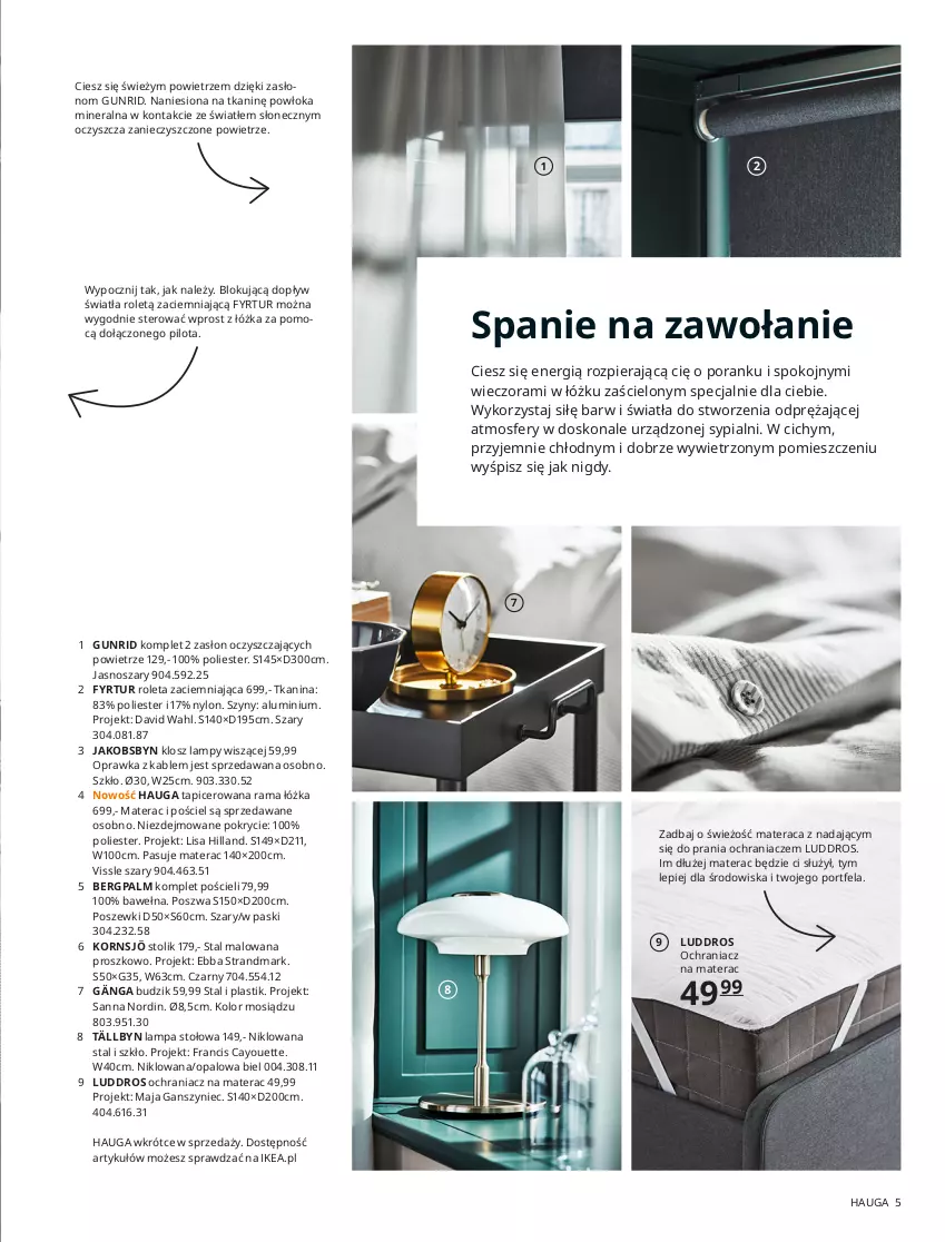 Gazetka promocyjna Ikea - Sypialnie - ważna 01.01 do 31.07.2021 - strona 5 - produkty: Komplet pościeli, Lakier, Lampa, Materac, Narzuta, Noż, Pościel, Poszewka, Puder, Rama, Rama łóżka, Reflektor, Reflektor LED, Ser, Stolik, Stolik nocny, Tera, Wełna