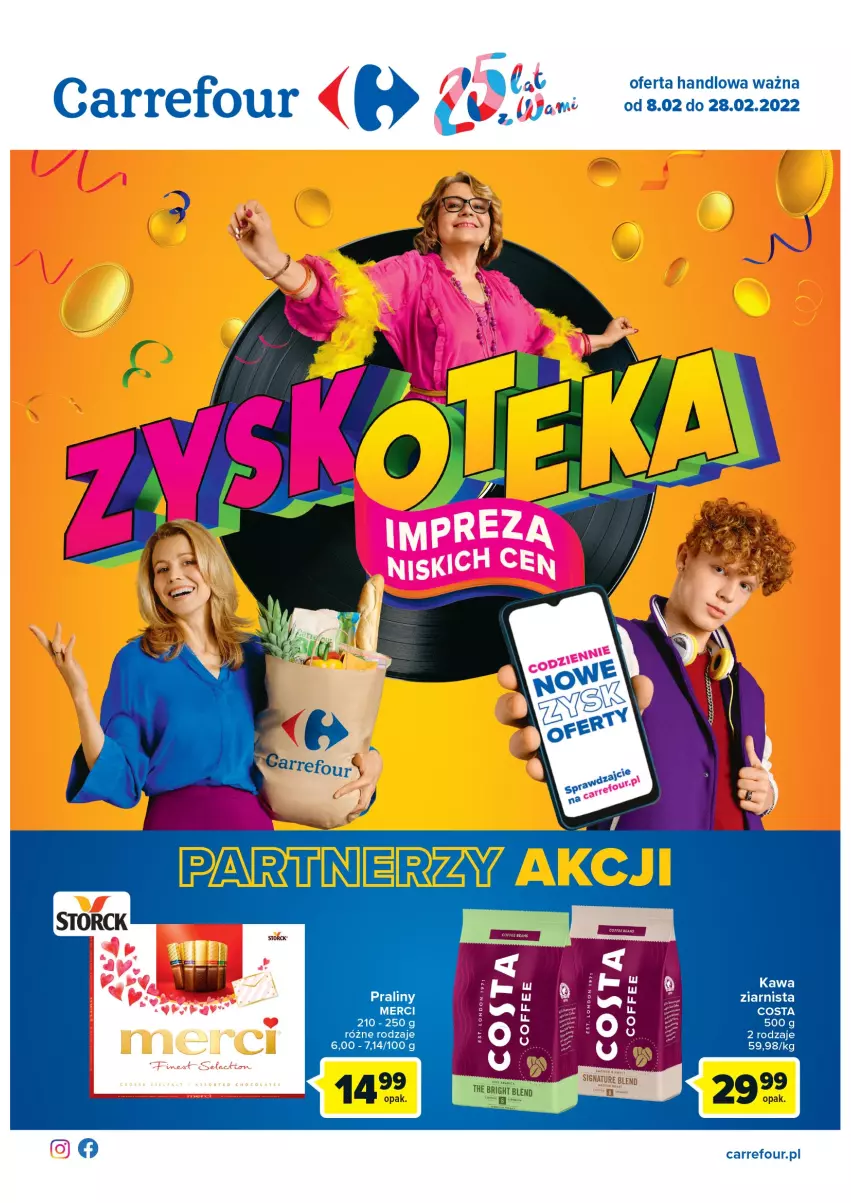 Gazetka promocyjna Carrefour - Gazetka Carrefour - ważna 08.02 do 28.02.2022 - strona 1 - produkty: Kawa, Merci, Praliny