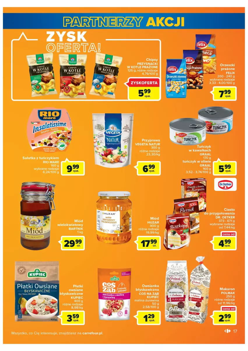 Gazetka promocyjna Carrefour - Gazetka Carrefour - ważna 08.02 do 28.02.2022 - strona 17 - produkty: Chipsy, Dr. Oetker, Felix, Gra, Graal, Kawa, Kupiec, LG, Miód, Nektar, Olma, Orzeszki, Owsianka, Piec, Płatki owsiane, Przysnacki, Rio Mare, Sałat, Sałatka, Tuńczyk, Vegeta, Vegeta Natur