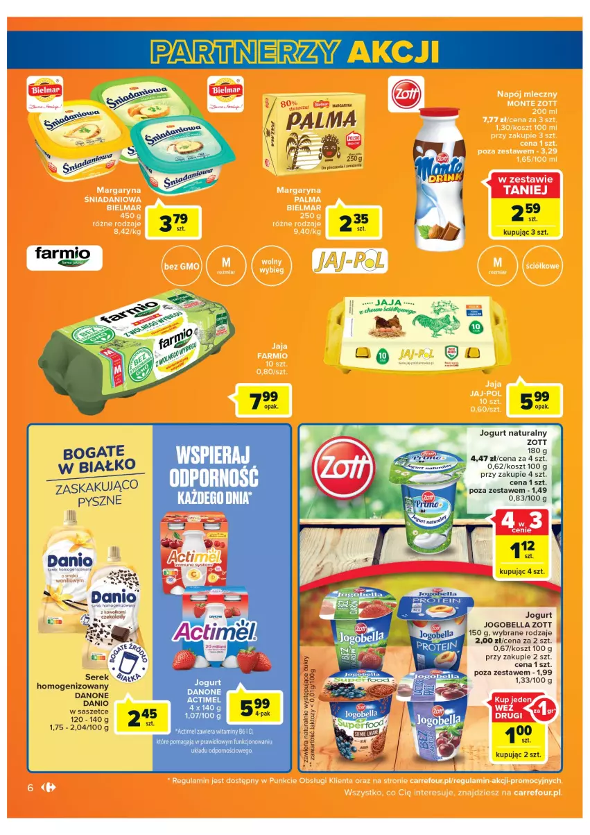 Gazetka promocyjna Carrefour - Gazetka Carrefour - ważna 08.02 do 28.02.2022 - strona 6 - produkty: Actimel, Bell, Bella, Danio, Danone, Jogobella, Jogurt, Jogurt naturalny, Kosz, Margaryna, Palma, Piec, Por, Ser, Serek, Zott