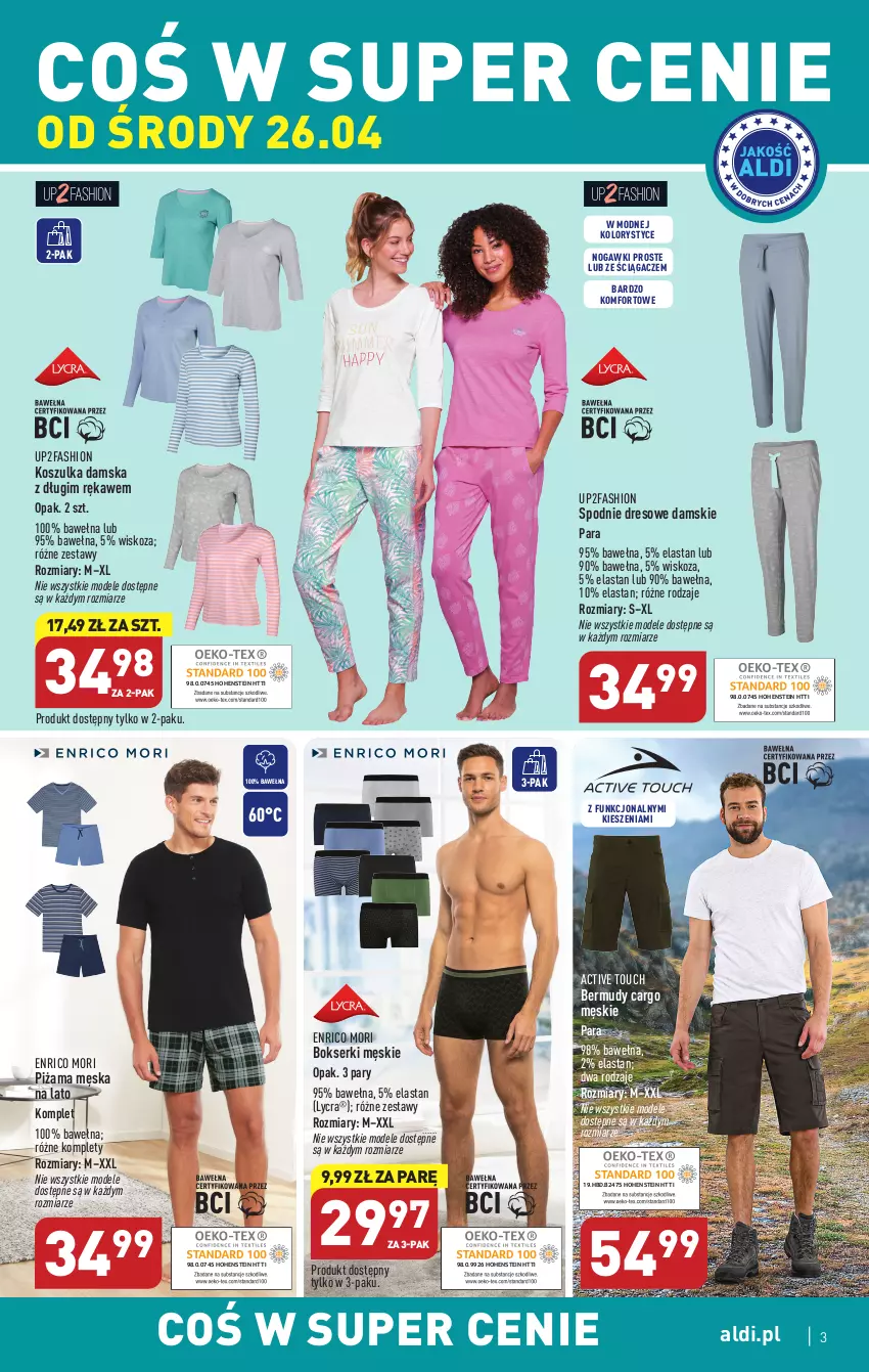 Gazetka promocyjna Aldi - COŚ w tym tygodniu - ważna 26.04 do 29.04.2023 - strona 3 - produkty: Bermudy, Bokserki, Dres, Fa, Kosz, Koszulka, Piżama, Ser, Spodnie, Spodnie dresowe, Wełna