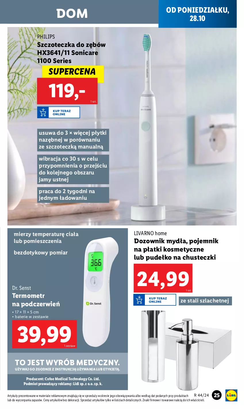 Gazetka promocyjna Lidl - GAZETKA - ważna 28.10 do 02.11.2024 - strona 27 - produkty: Chusteczki, Dozownik, Dozownik mydła, Ivar, Olej, Philips, Płatki kosmetyczne, Pojemnik, Por, Pudełko, Ser, Szczoteczka, Szczoteczka do zębów, Termometr