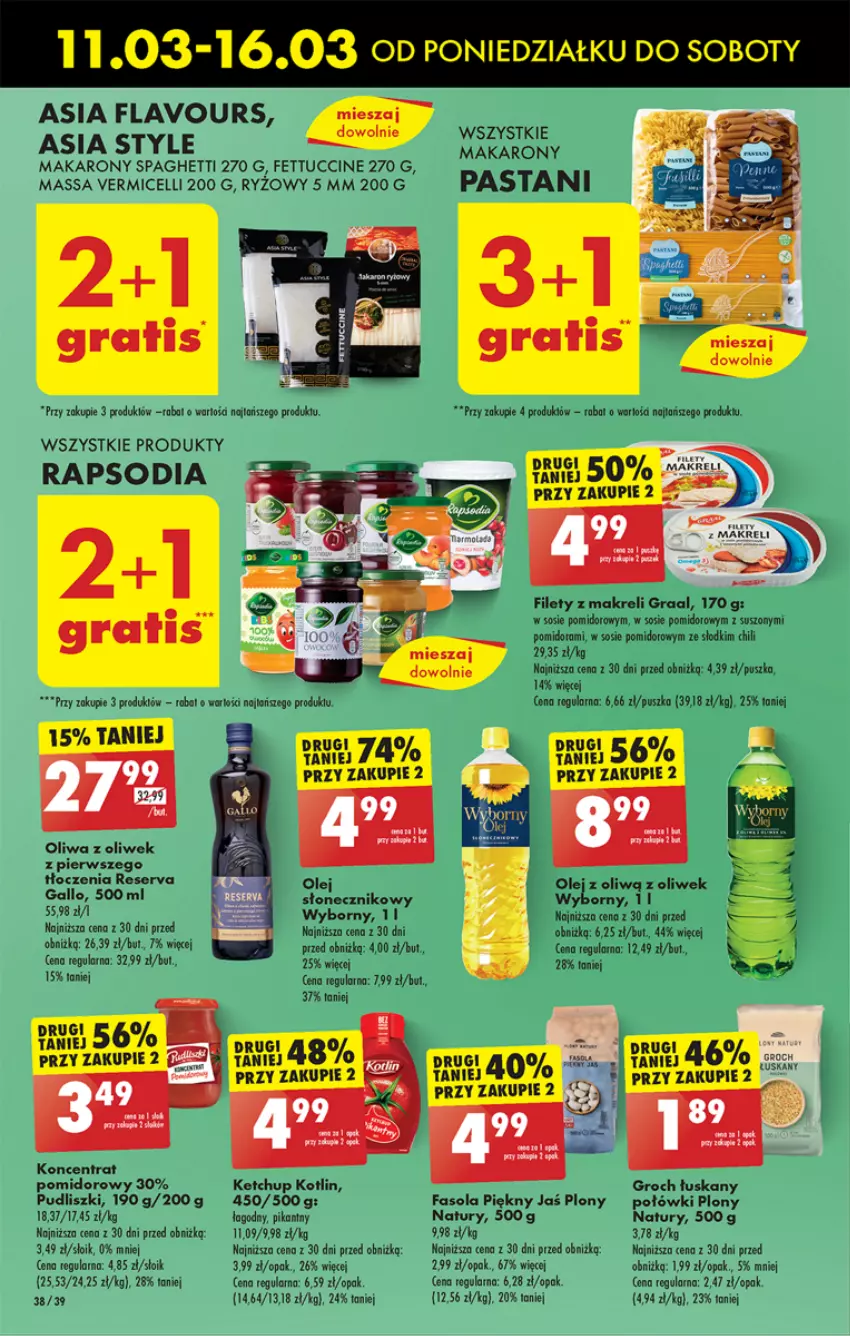 Gazetka promocyjna Biedronka - Od poniedzialku - ważna 11.03 do 16.03.2024 - strona 44 - produkty: Fa, Fasola, Gra, Graal, Ketchup, Koncentrat pomidorowy, Kotlin, Makaron, Olej, Oliwa z oliwek, Pudliszki, Ryż, Ser, Sos, Spaghetti