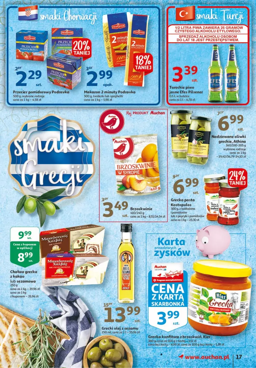 Gazetka promocyjna Auchan - 25 Urodziny #3 Hipermarkety - ważna 06.05 do 13.05.2021 - strona 17 - produkty: Brzoskwinie, Chałwa, Fa, Gra, Kakao, Konfitura, Makaron, Nuty, Olej, Oliwki, Piwa, Piwo, Podravka, Róża, Sezam, Spaghetti, Top