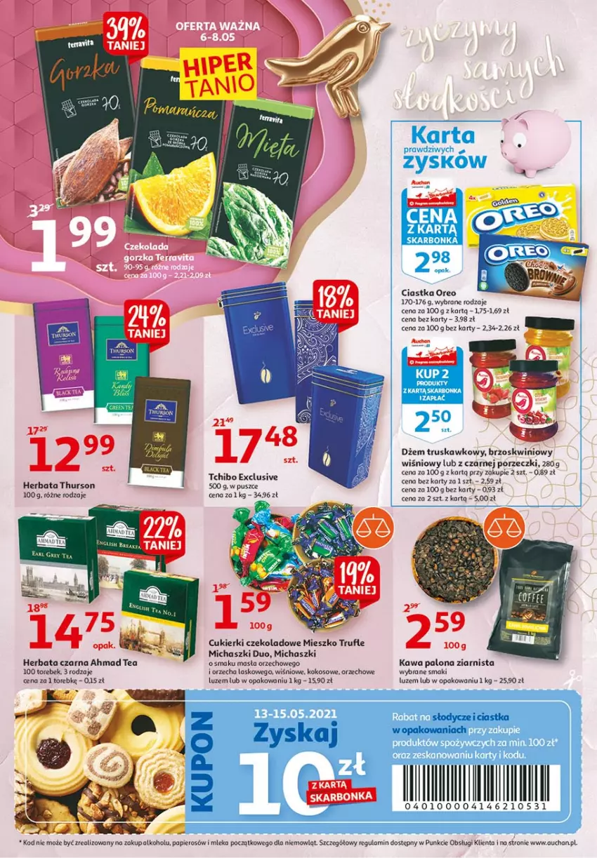 Gazetka promocyjna Auchan - 25 Urodziny #3 Hipermarkety - ważna 06.05 do 13.05.2021 - strona 30 - produkty: Ciastka, Cukier, Cukierki, Cukierki czekoladowe, Dżem, Herbata, Herbata czarna, Kawa, Kokos, Mleko, Oreo, Papier, Por, Tchibo