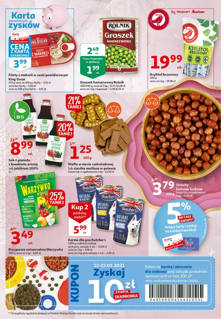 Gazetka promocyjna Auchan - 25 Urodziny #3 Hipermarkety - ważna 06.05 do 13.05.2021 - strona 31 - produkty: Buraki, Butcher's, Ciastka, Gra, Granat, Groszek, Ksylitol, Przyprawa uniwersalna, Rolnik, Ser, Sok, Sos, Wafle