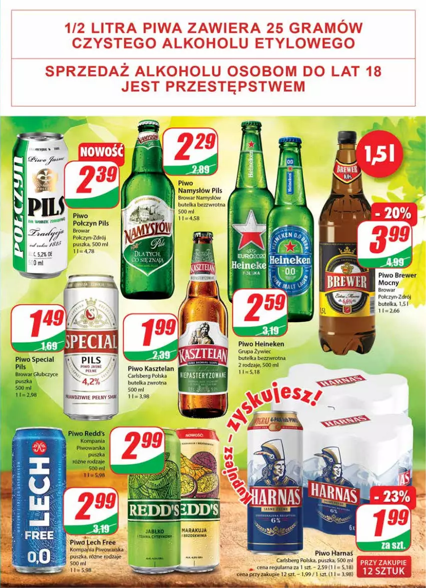 Gazetka promocyjna Dino - Gazetka - ważna 19.05 do 25.05.2021 - strona 15 - produkty: Carlsberg, Harnaś, Heineken, Kasztelan, Laur, Namysłów, Piwa, Piwo, Redd's