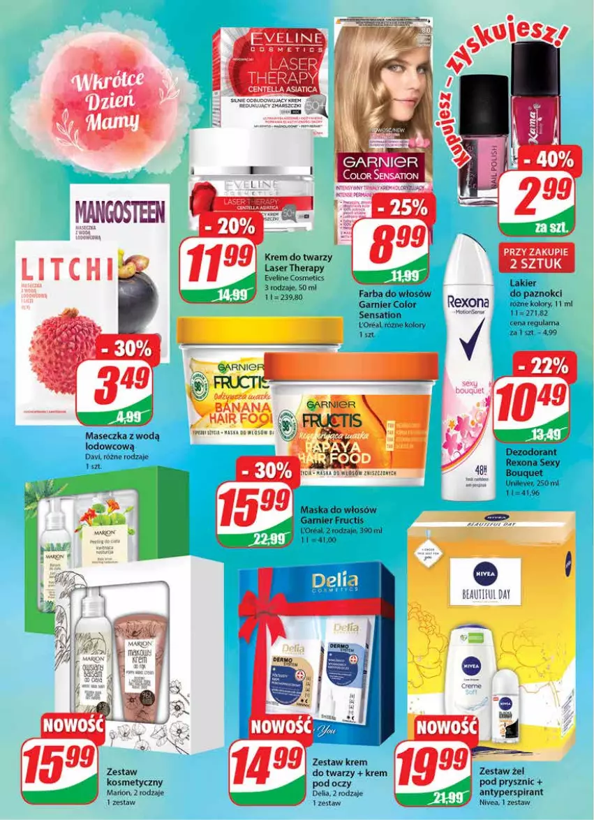 Gazetka promocyjna Dino - Gazetka - ważna 19.05 do 25.05.2021 - strona 18 - produkty: Antyperspirant, Eveline, Fa, Farba do włosów, Fructis, Garnier, Kask, Krem do twarzy, Lakier, Mars, Maska, Maska do włosów, Nivea, Rexona, Sati, Ser