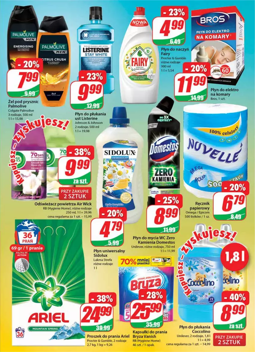 Gazetka promocyjna Dino - Gazetka - ważna 19.05 do 25.05.2021 - strona 23 - produkty: Air Wick, Ariel, Bryza, Coccolino, Colgate, Domestos, Fa, Fairy, Kapsułki do prania, LG, Listerine, Odświeżacz powietrza, Palmolive, Papier, Płyn do mycia, Płyn do płukania, Proszek do prania, Ręcznik, Sidolux, Vanish