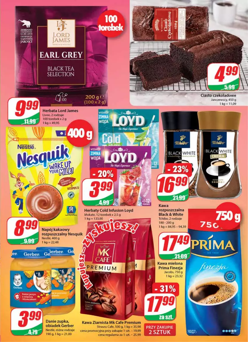 Gazetka promocyjna Dino - Gazetka - ważna 19.05 do 25.05.2021 - strona 5 - produkty: Ciasto czekoladowe, Earl Grey, Gerber, Herbata, Jacobs, Kakao, Kawa, Kawa mielona, Kawa ziarnista, Lack, Loyd, Napój, Nesquik, Prima, Tchibo