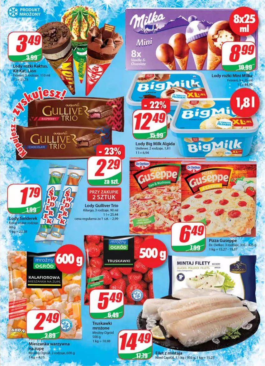 Gazetka promocyjna Dino - Gazetka - ważna 19.05 do 25.05.2021 - strona 9 - produkty: Algida, Big Milk, Dr. Oetker, Filet z mintaja, Kaktus, Kit Kat, LG, Lion, Lody, Mieszanka warzyw, Milka, Mintaj, Ogród, Pizza, Truskawki