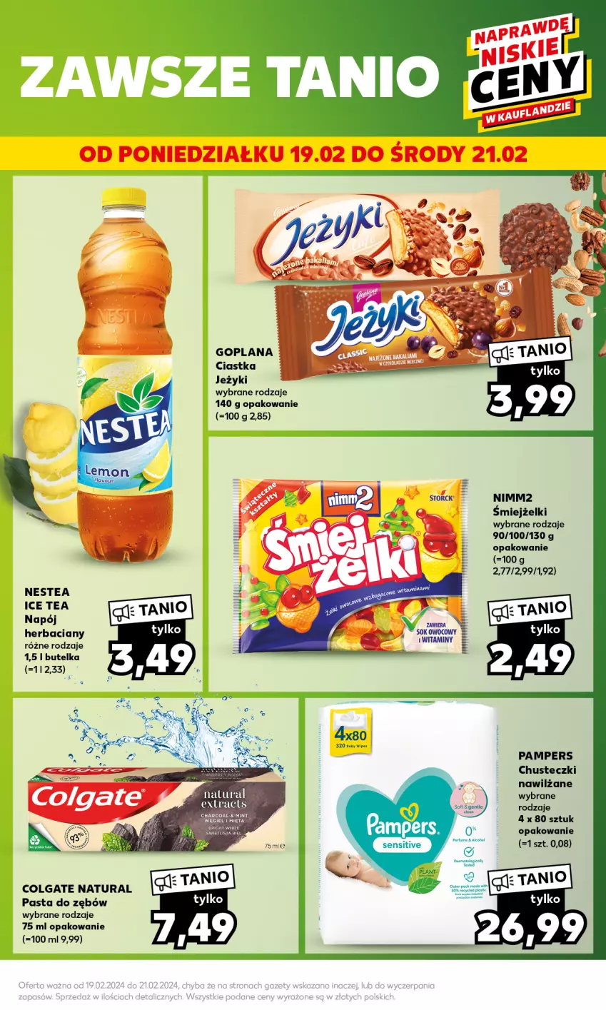 Gazetka promocyjna Kaufland - Mocny Start - ważna 19.02 do 21.02.2024 - strona 15 - produkty: Chusteczki, Ciastka, Colgate, Goplana, Ice tea, Jeżyki, LANA, LG, Napój, Nestea, Nimm2, Pampers, Pasta do zębów