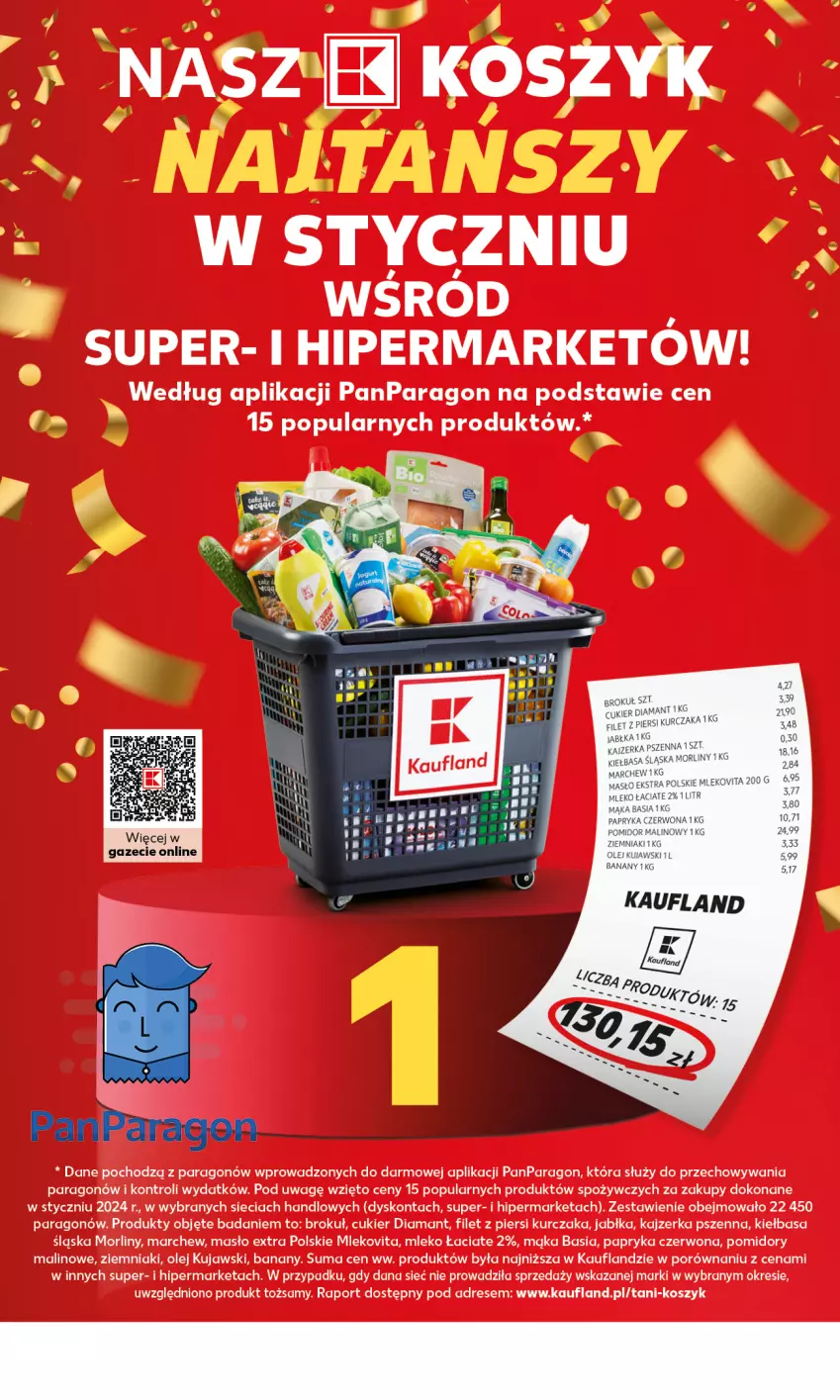 Gazetka promocyjna Kaufland - Mocny Start - ważna 19.02 do 21.02.2024 - strona 2 - produkty: Banany, Basia, Cukier, Diamant, Dres, Filet z piersi kurczaka, Jabłka, Kajzerka, Kajzerka pszenna, Kiełbasa, Kiełbasa śląska, Kosz, Kujawski, Kurczak, Masło, Mleko, Mlekovita, Morliny, Olej, Papryka, Papryka czerwona, Pomidory, Por, Ziemniaki