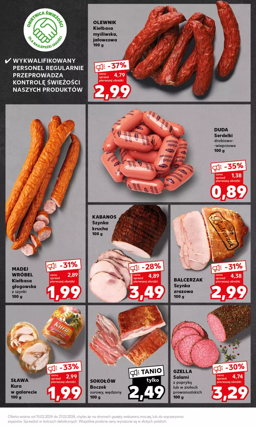 Gazetka promocyjna Kaufland - Mocny Start - ważna 19.02 do 21.02.2024 - strona 23 - produkty: Boczek, Duda, Fa, Gala, Kabanos, Kiełbasa, Kiełbasa głogowska, Madej Wróbel, Olewnik, Salami, Salami z papryką, Ser, Serdelki, Sok, Sokołów, Szynka