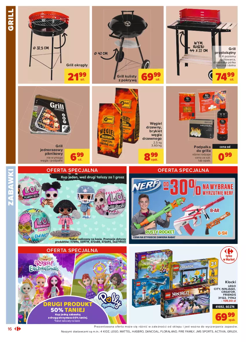 Gazetka promocyjna Carrefour - Gazetka Market - ważna 09.08 do 21.08.2021 - strona 16 - produkty: Activia, Fa, Flora, Grill, Hasbro, Klocki, LEGO, LEGO City, Mattel, Półka, Por, Sport, Węgiel drzewny