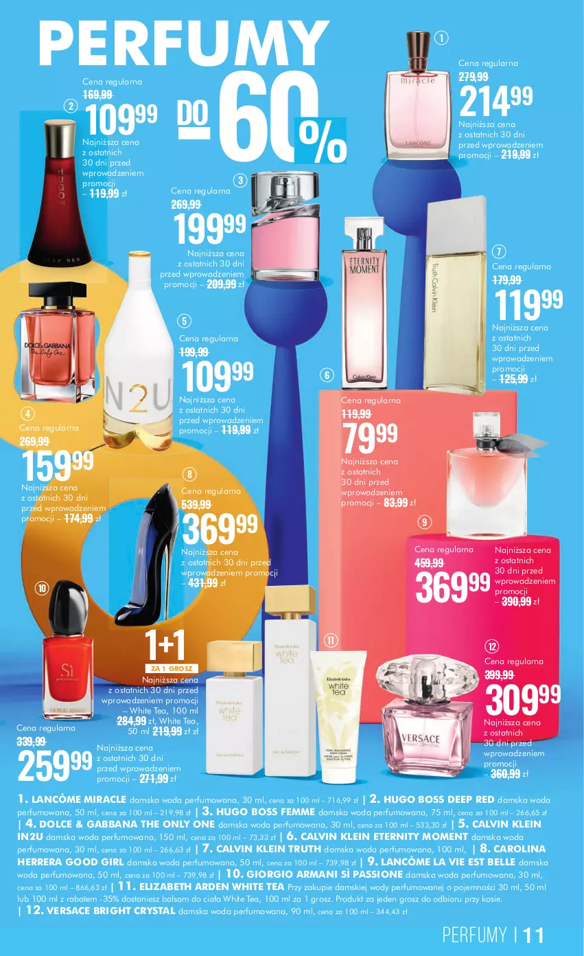 Gazetka promocyjna Super Pharm - Gazetka - ważna 12.12 do 26.12.2023 - strona 11 - produkty: Balsam do ciała, Bell, Calvin Klein, Carolina Herrera, Elizabeth Arden, Giorgio Armani, Hugo Boss, Lancôme, Perfum, Versace, Woda, Woda perfumowana