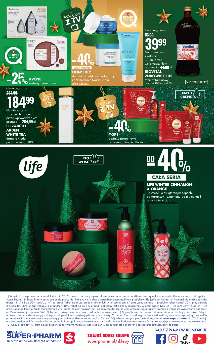 Gazetka promocyjna Super Pharm - Gazetka - ważna 12.12 do 26.12.2023 - strona 20 - produkty: Avène, Biovital, Dermedic, Dres, Elizabeth Arden, Gra, Kosmetyki do pielęgnacji, Olej, Perfum, Ser, Suplement diety, Tonik, Woda, Woda perfumowana, Yope, Zdrowie