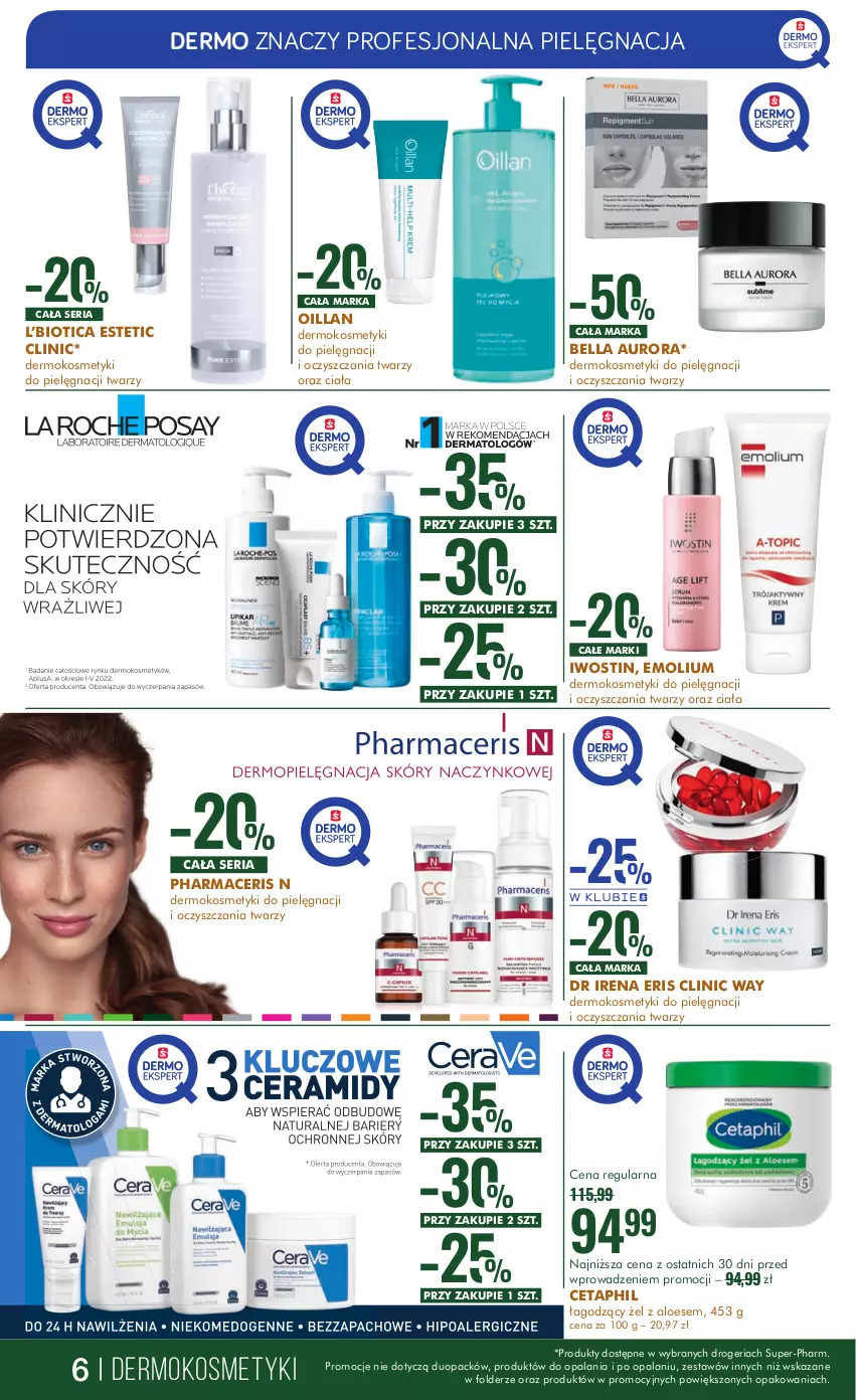 Gazetka promocyjna Super Pharm - Gazetka - ważna 12.12 do 26.12.2023 - strona 6 - produkty: Acer, Bell, Bella, Cetaphil, Clin, Clinic Way, Emolium, Iwostin, Kosmetyki do pielęgnacji, Oillan, Pharmaceris, Ser