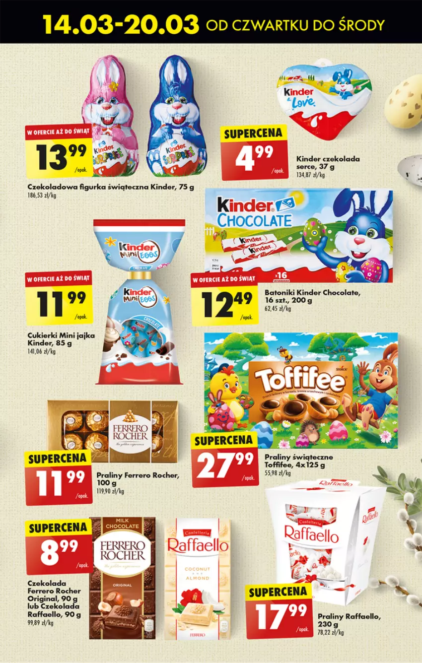 Gazetka promocyjna Biedronka - Od czwartku - ważna 14.03 do 20.03.2024 - strona 43 - produkty: Baton, Cukier, Cukierki, Czekolada, Fa, Ferrero, Ferrero Rocher, Gin, Kinder, Praliny, Raffaello, Ser, Toffifee, Tonik