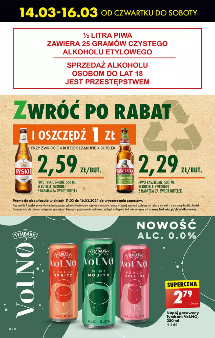 Gazetka promocyjna Biedronka - Od czwartku - ważna 14.03 do 20.03.2024 - strona 62 - produkty: Dron, Kasztelan, Napój, Napój gazowany, Piwo, Robot, Tran, Tymbark, Tyskie