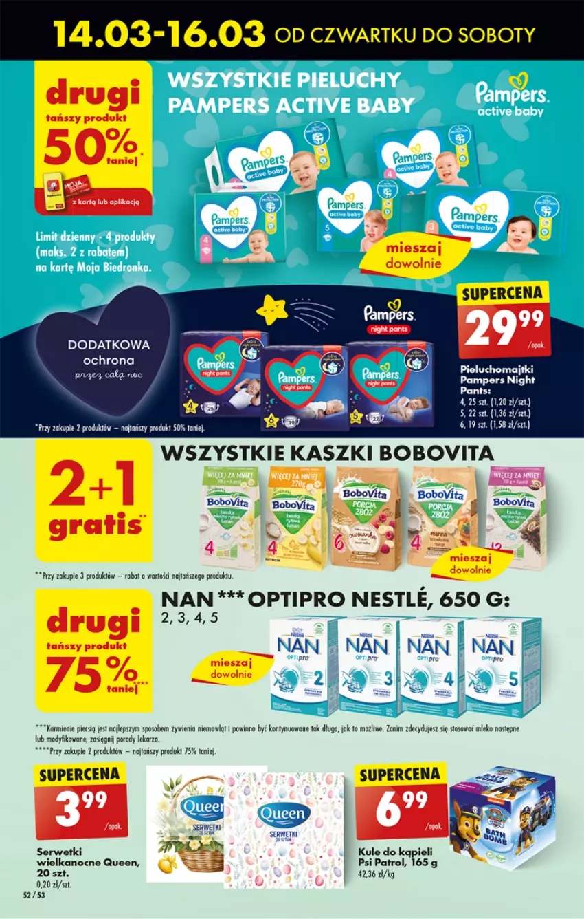 Gazetka promocyjna Biedronka - Od czwartku - ważna 14.03 do 20.03.2024 - strona 64 - produkty: Fa, Karmi, Majtki, Mleko, O nas, Pampers, Pieluchomajtki, Pizza, Por, Psi Patrol, Ser, Serwetki