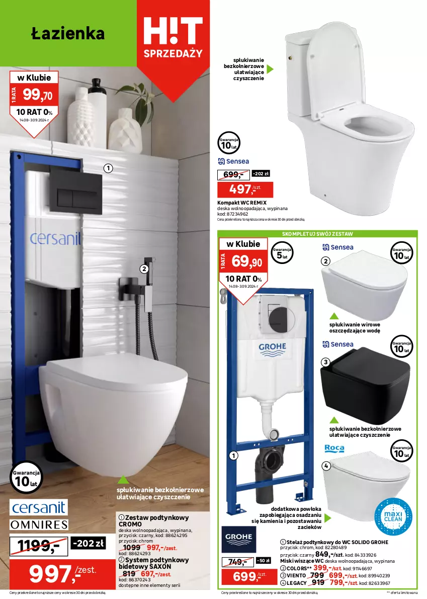 Gazetka promocyjna Leroy Merlin - Gazetka Leroy Merlin - ważna 14.08 do 03.09.2024 - strona 18 - produkty: Deska wolnoopadająca, Gra, Grohe, Groszek, Grzejnik, Kompakt WC, Ogrzewacz wody, Por, Przewód, Ser, Sport, Telefon, Tran