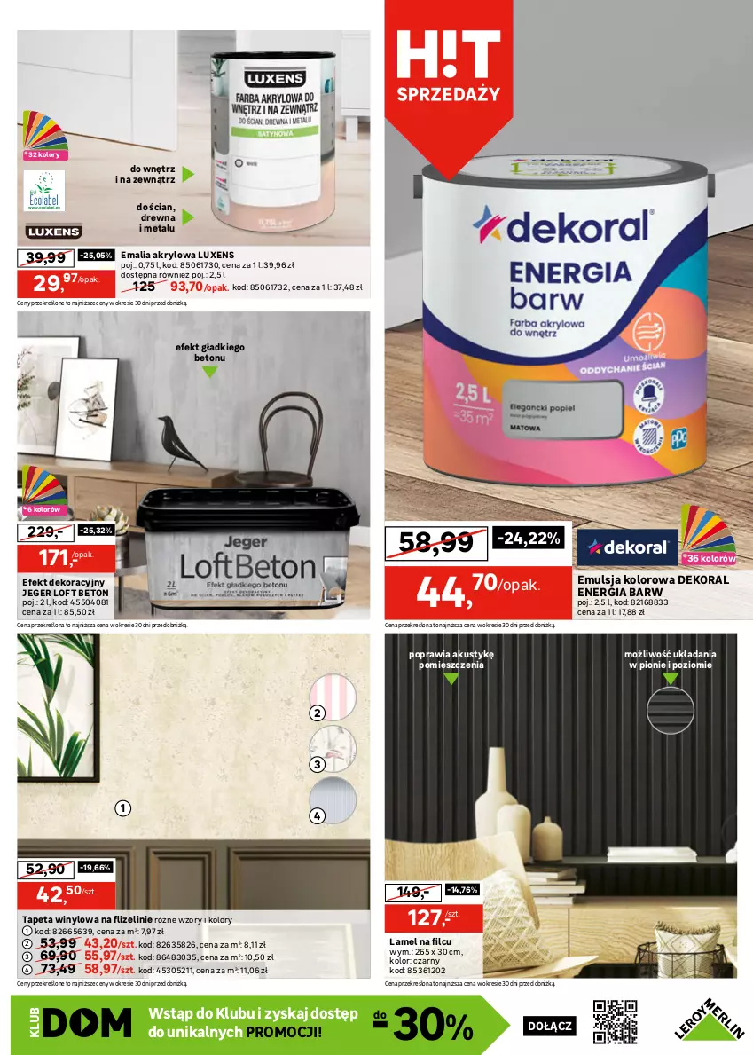 Gazetka promocyjna Leroy Merlin - Gazetka Leroy Merlin - ważna 14.08 do 03.09.2024 - strona 9 - produkty: Dekoral, Dulux, Emulsja, Fa, Farba akrylowa, Luxens, Por, Tapeta