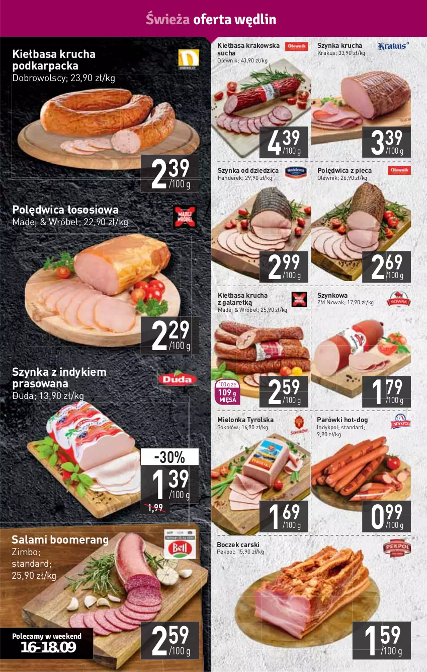 Gazetka promocyjna Stokrotka - Supermarket - ważna 16.09 do 22.09.2021 - strona 4 - produkty: Boczek, Cars, Duda, Gala, HP, Karp, Kiełbasa, Kiełbasa krakowska, Kiełbasa krucha, Krakus, Mielonka tyrolska, NOWAK, Olewnik, Parówki, Pekpol, Piec, Polędwica, Salami, Sok, Sokołów, Sos, Szynka