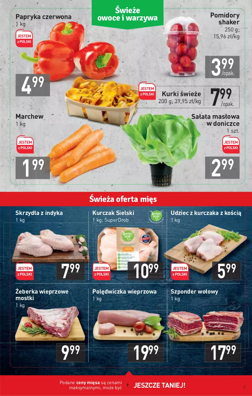 Gazetka promocyjna Stokrotka - Supermarket - ważna 16.09 do 22.09.2021 - strona 5 - produkty: Kurczak, Masło, Papryka, Papryka czerwona, Polędwiczka wieprzowa, Pomidory, Sałat, Sałata masłowa, Szponder wołowy