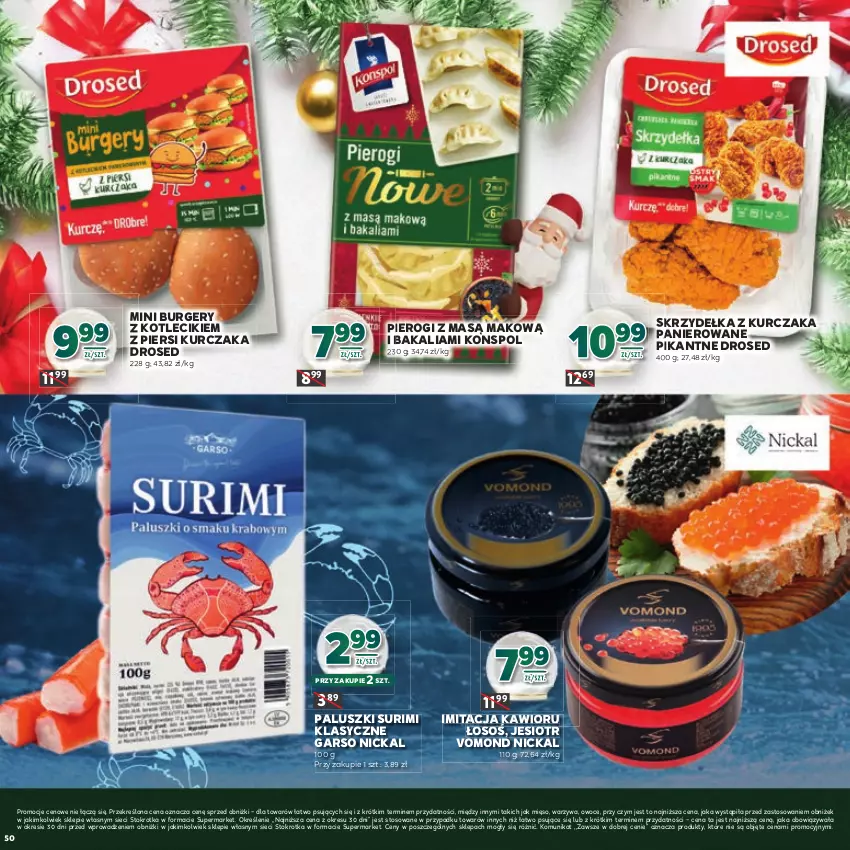 Gazetka promocyjna Stokrotka - Katalog Boże Narodzenie! - ważna 11.12 do 29.12.2025 - strona 50 - produkty: Burger, Kawior, Kurczak, Mięso, Owoce, Pierogi, Skrzydełka z kurczaka, Surimi, Warzywa