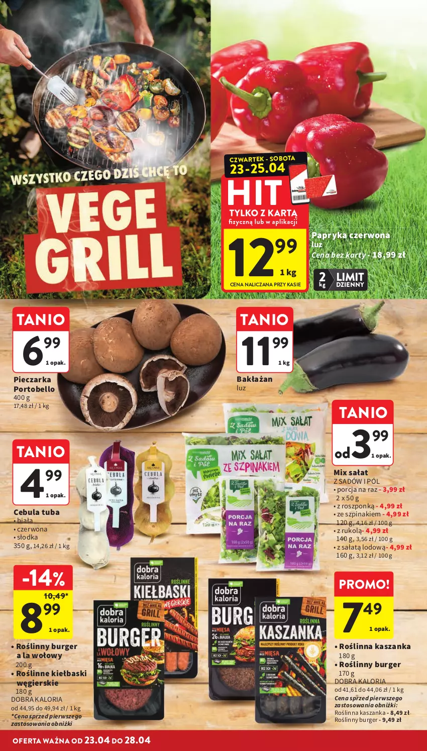 Gazetka promocyjna Intermarche - Gazetka Intermarche - ważna 23.04 do 28.04.2026 - strona 10 - produkty: Bell, Burger, Cebula, Kasza, Kaszanka, Papryka, Papryka czerwona, Piec, Pieczarka, Por, Portobello, Roślinne kiełbaski, Roślinny burger, Sałat, Szpinak