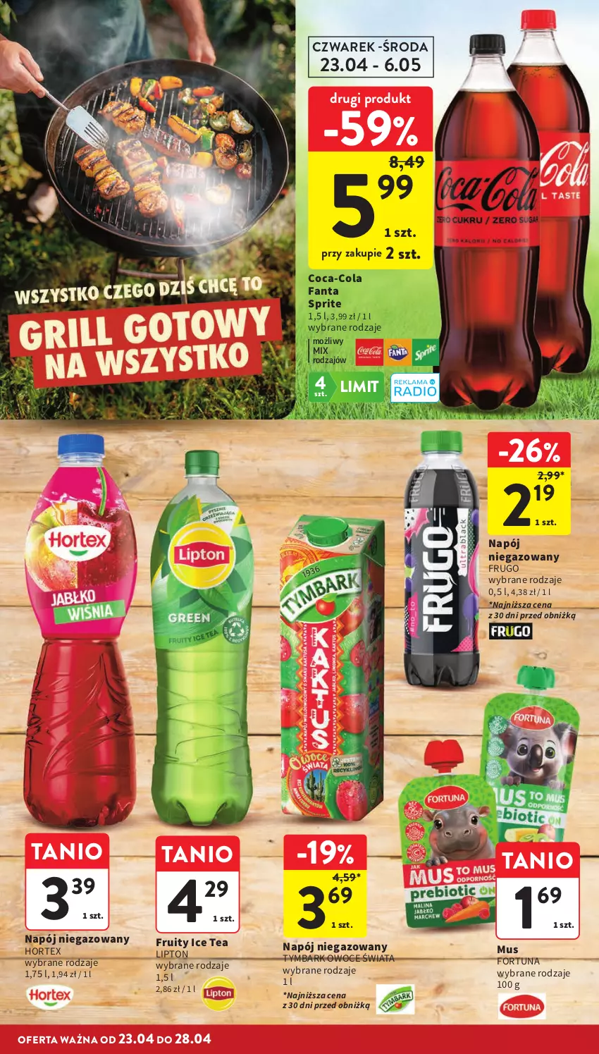 Gazetka promocyjna Intermarche - Gazetka Intermarche - ważna 23.04 do 28.04.2026 - strona 14 - produkty: Coca-Cola, Fa, Fanta, Fortuna, Hortex, Ice tea, Lipton, Mus, Napój, Napój niegazowany, Owoce, Sprite, Tymbark