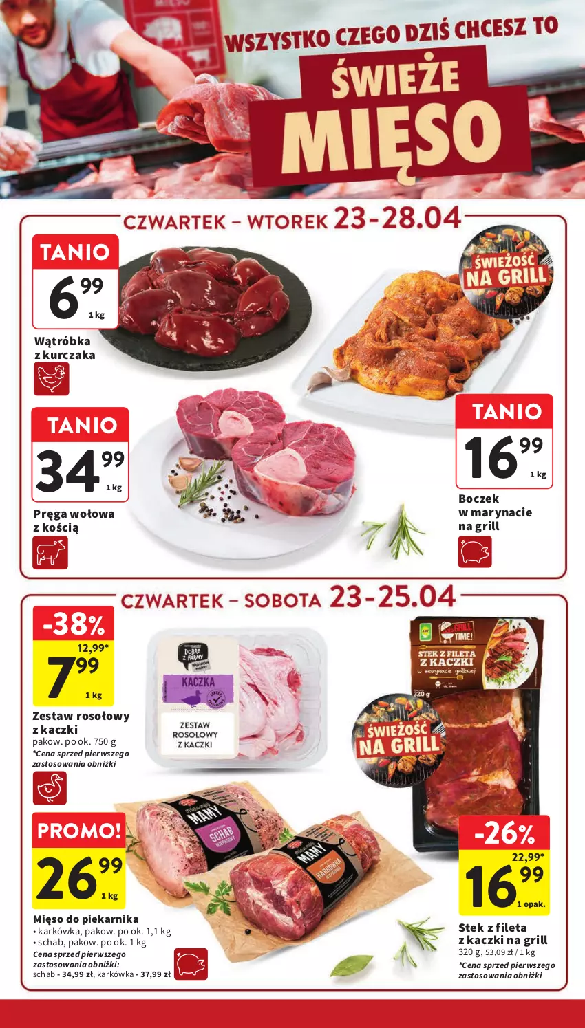 Gazetka promocyjna Intermarche - Gazetka Intermarche - ważna 23.04 do 28.04.2026 - strona 24 - produkty: Boczek, Grill, Kurczak, Mięso, Piekarnik, Pręga wołowa, Stek, Zestaw rosołowy z kaczki