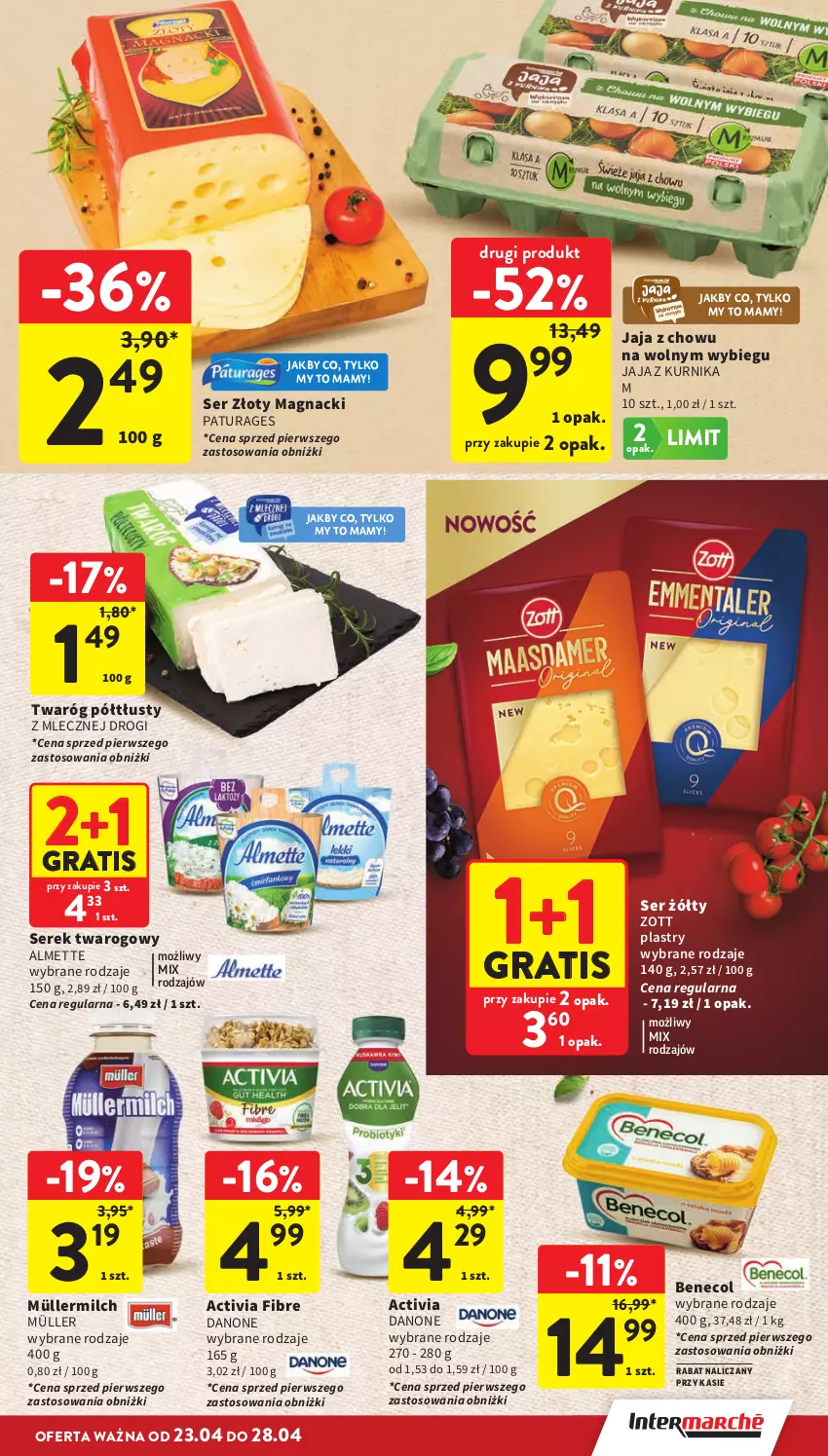 Gazetka promocyjna Intermarche - Gazetka Intermarche - ważna 23.04 do 28.04.2026 - strona 27 - produkty: Activia, Almette, Benecol, Danone, Gra, Jaja, Müller, Müllermilch, Ser, Serek, Serek twarogowy, Twaróg, Twaróg półtłusty, Zott