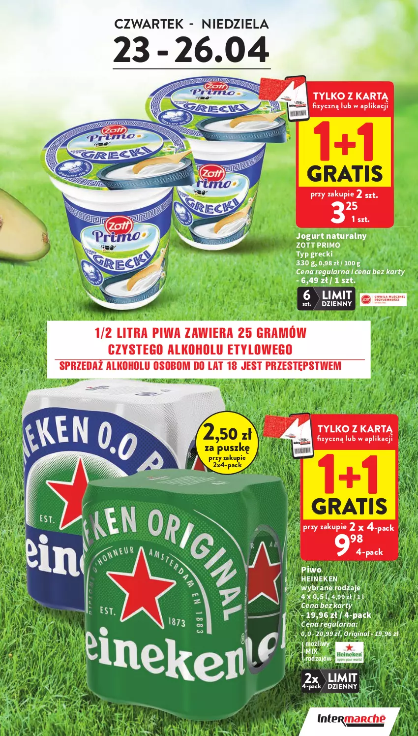 Gazetka promocyjna Intermarche - Gazetka Intermarche - ważna 23.04 do 28.04.2026 - strona 3 - produkty: Gin, Gra, Heineken, Jogurt, Jogurt naturalny, Piwa, Piwo, Zott, Zott Primo