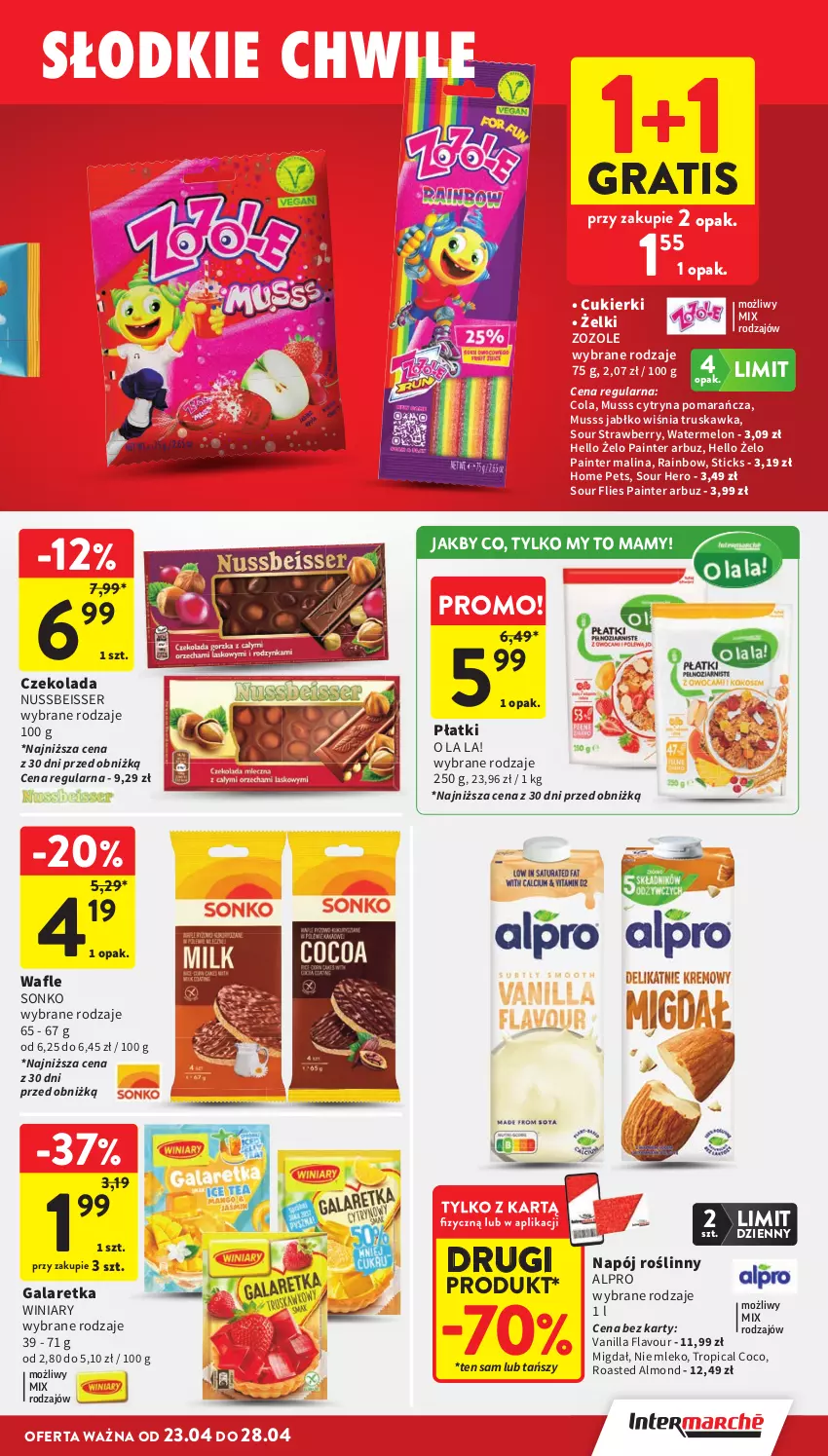 Gazetka promocyjna Intermarche - Gazetka Intermarche - ważna 23.04 do 28.04.2026 - strona 33 - produkty: Alpro, Arbuz, Cukier, Cukierki, Czekolada, Gala, Galaretka, Gra, Melon, Mleko, Mus, Napój, Napój roślinny, Ser, Sonko, Tropical, Wafle, Winiary