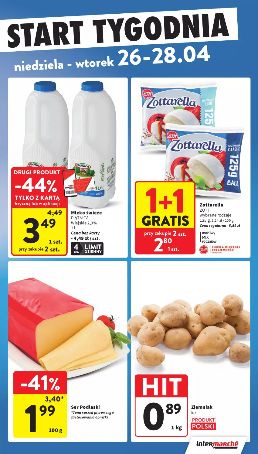 Gazetka promocyjna Intermarche - Gazetka Intermarche - ważna 23.04 do 28.04.2026 - strona 43 - produkty: Gra, Mleko, Piątnica, Podlaski, Ser, Zott, Zottarella