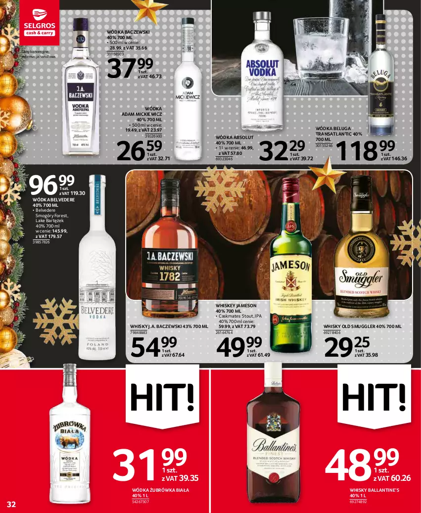 Gazetka promocyjna Selgros - Boże Narodzenie 2021 - ważna 16.12 do 24.12.2021 - strona 32 - produkty: Absolut, Jameson, Tran, Whiskey, Whisky, Wódka