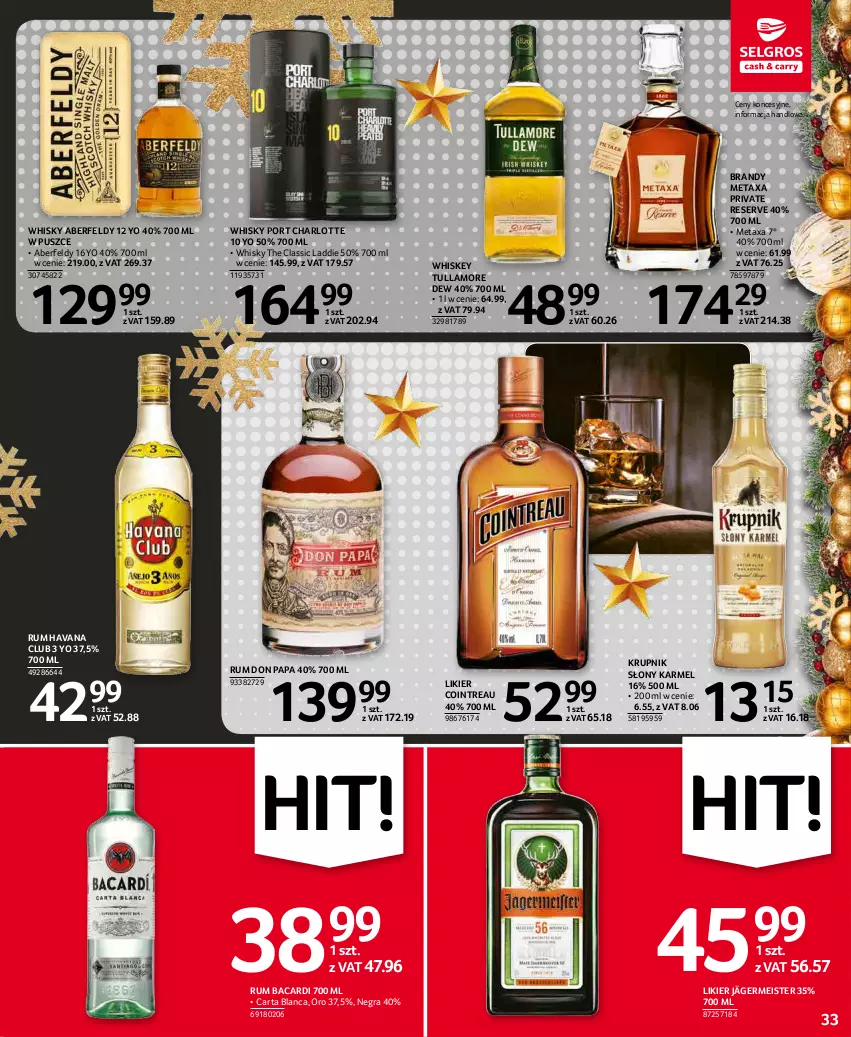 Gazetka promocyjna Selgros - Boże Narodzenie 2021 - ważna 16.12 do 24.12.2021 - strona 33 - produkty: Bacardi, Brandy, Gra, Krupnik, Likier, Metaxa, Por, Rum, Ser, Tullamore Dew, Whiskey, Whisky