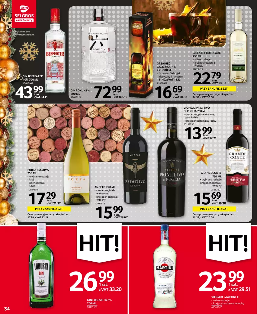 Gazetka promocyjna Selgros - Boże Narodzenie 2021 - ważna 16.12 do 24.12.2021 - strona 34 - produkty: Bordeaux, Gin, Gra, Grzaniec Galicyjski, Martini, Por, Ser