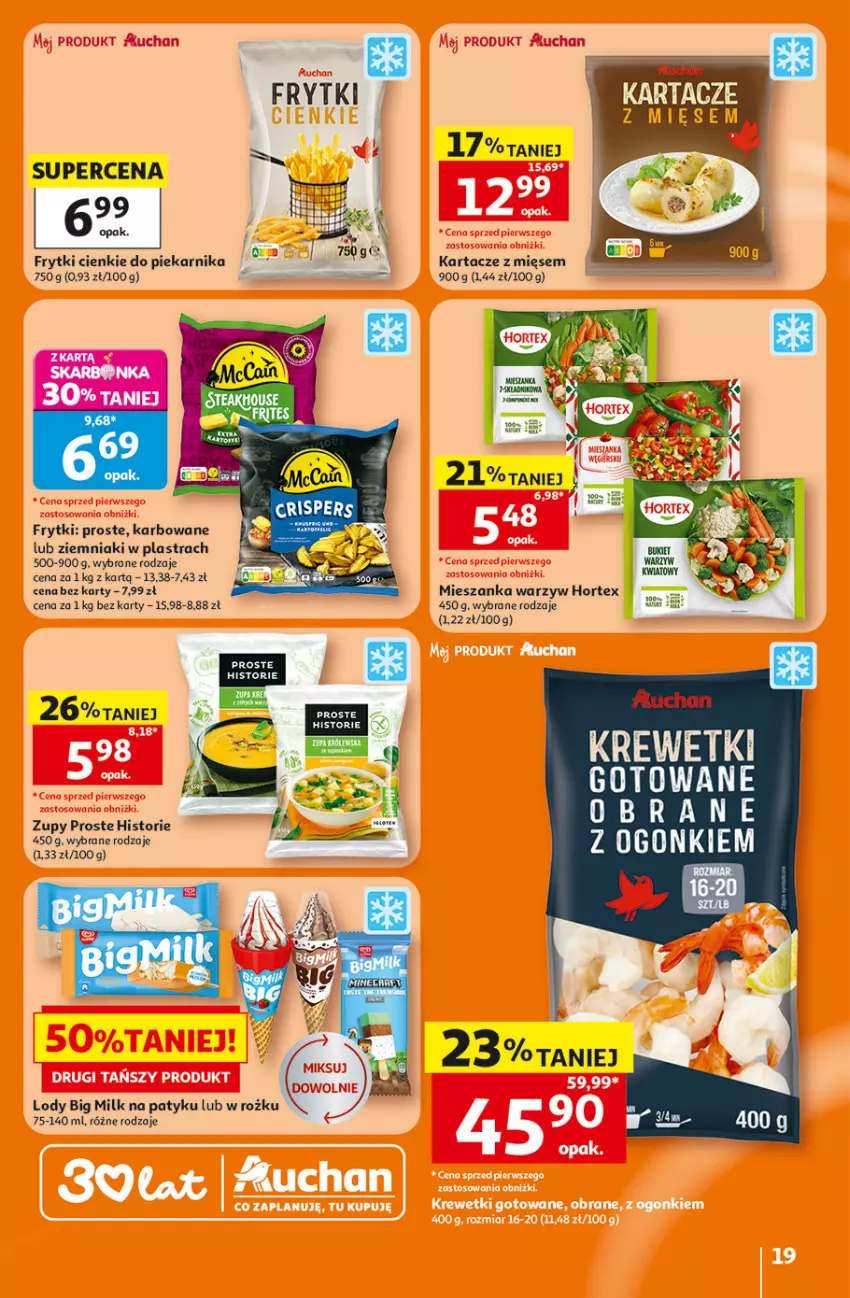 Gazetka promocyjna Auchan - Gazetka 30 Lat Hipermarket Auchan - ważna 23.07 do 29.07.2026 - strona 19 - produkty: Big Milk, Frytki, Hortex, Lody, Mieszanka warzyw, Piekarnik, Ziemniaki