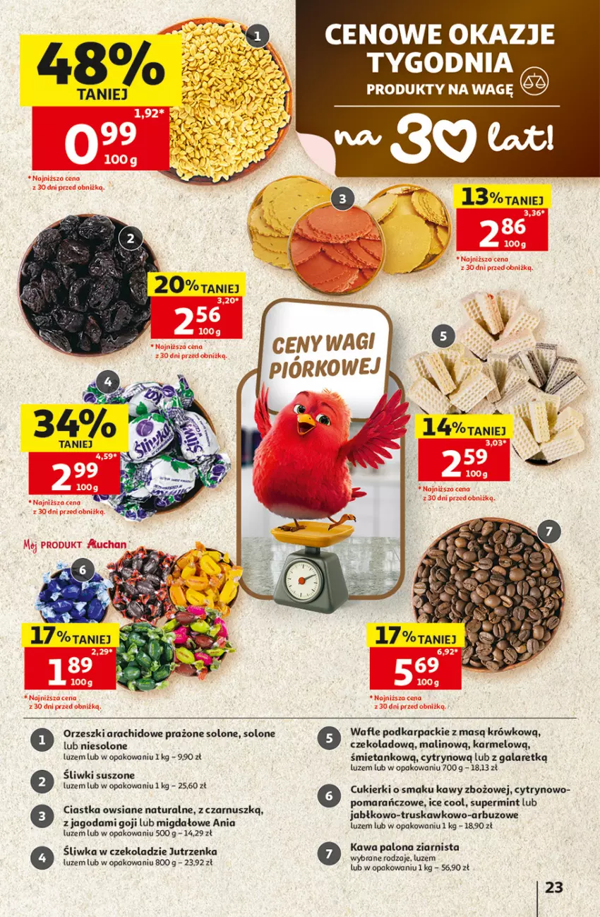 Gazetka promocyjna Auchan - Gazetka 30 Lat Hipermarket Auchan - ważna 23.07 do 29.07.2026 - strona 23 - produkty: Ciastka, Ciastka owsiane, Cukier, Cukierki, Gala, Jutrzenka, Karp, Kawa, Orzeszki, Wafle