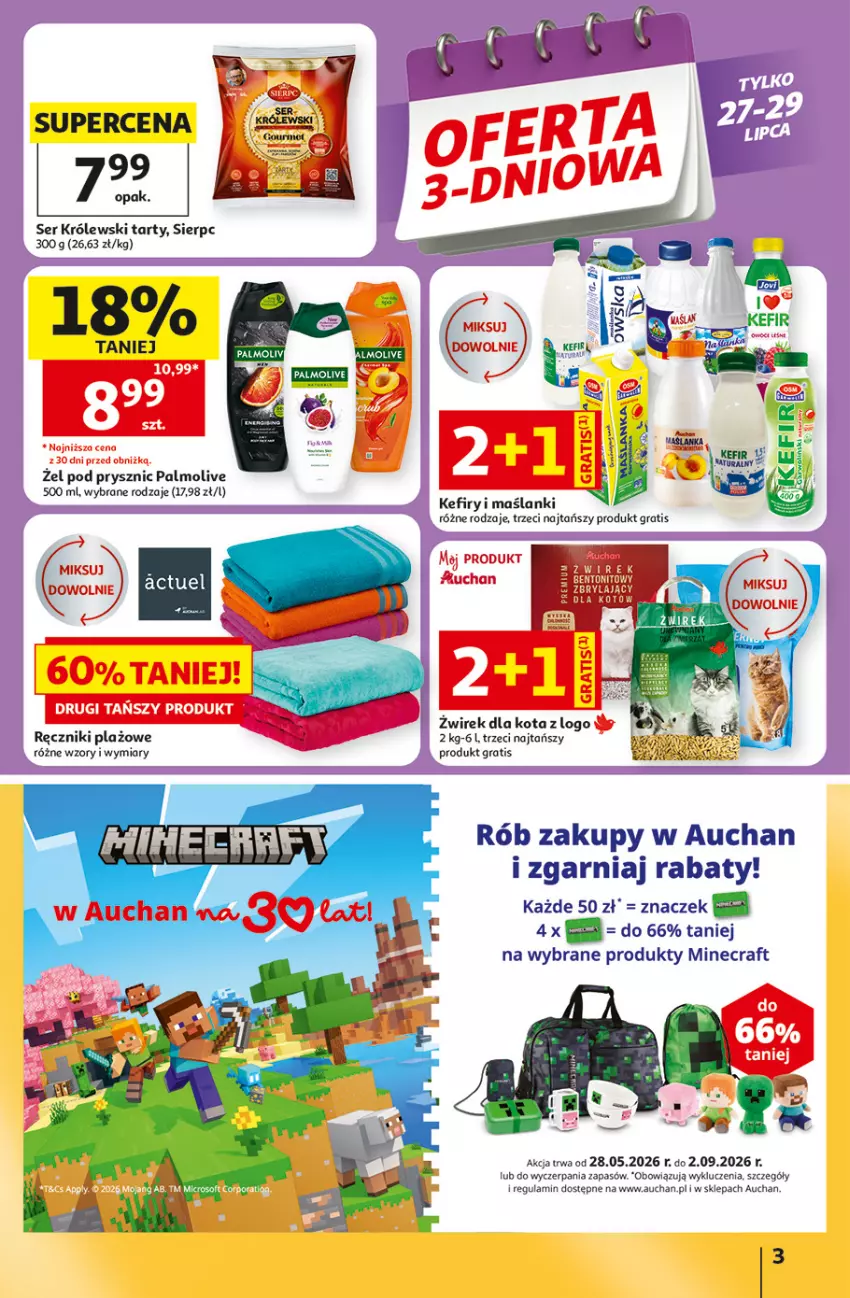 Gazetka promocyjna Auchan - Gazetka 30 Lat Hipermarket Auchan - ważna 23.07 do 29.07.2026 - strona 3 - produkty: Gra, Kefir, Królewski, Lanki, Minecraft, Palmolive, Por, Ręcznik, Ser