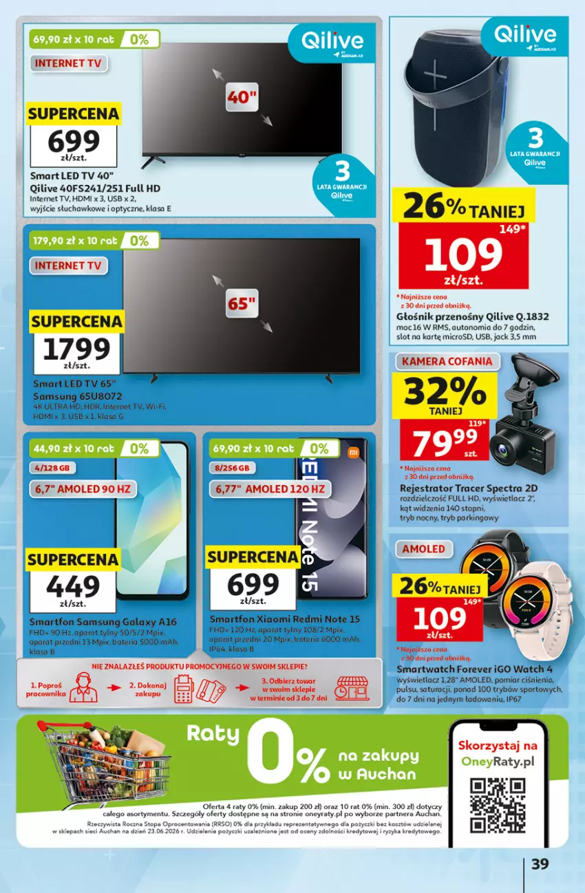 Gazetka promocyjna Auchan - Gazetka 30 Lat Hipermarket Auchan - ważna 23.07 do 29.07.2026 - strona 39 - produkty: Acer, Amol, Gala, Głośnik, Kosz, LED TV, Por, Samsung, Smartfon, Smartwatch, Sport, Top