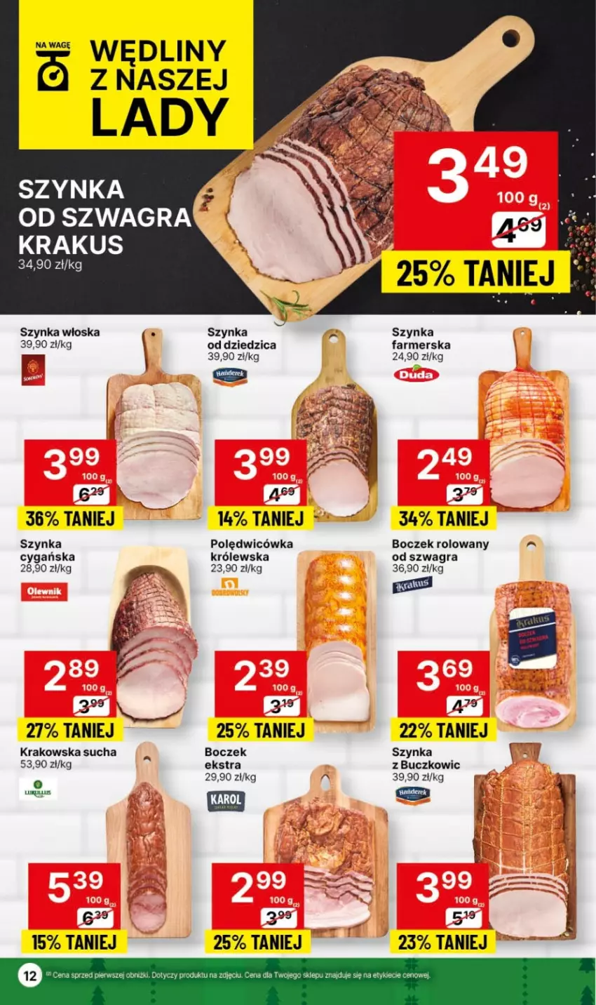 Gazetka promocyjna Delikatesy Centrum - Gazetka DC49 czw-śr - ważna 14.12 do 26.12.2023 - strona 12 - produkty: Boczek, Fa, Gra, Krakus, Szynka