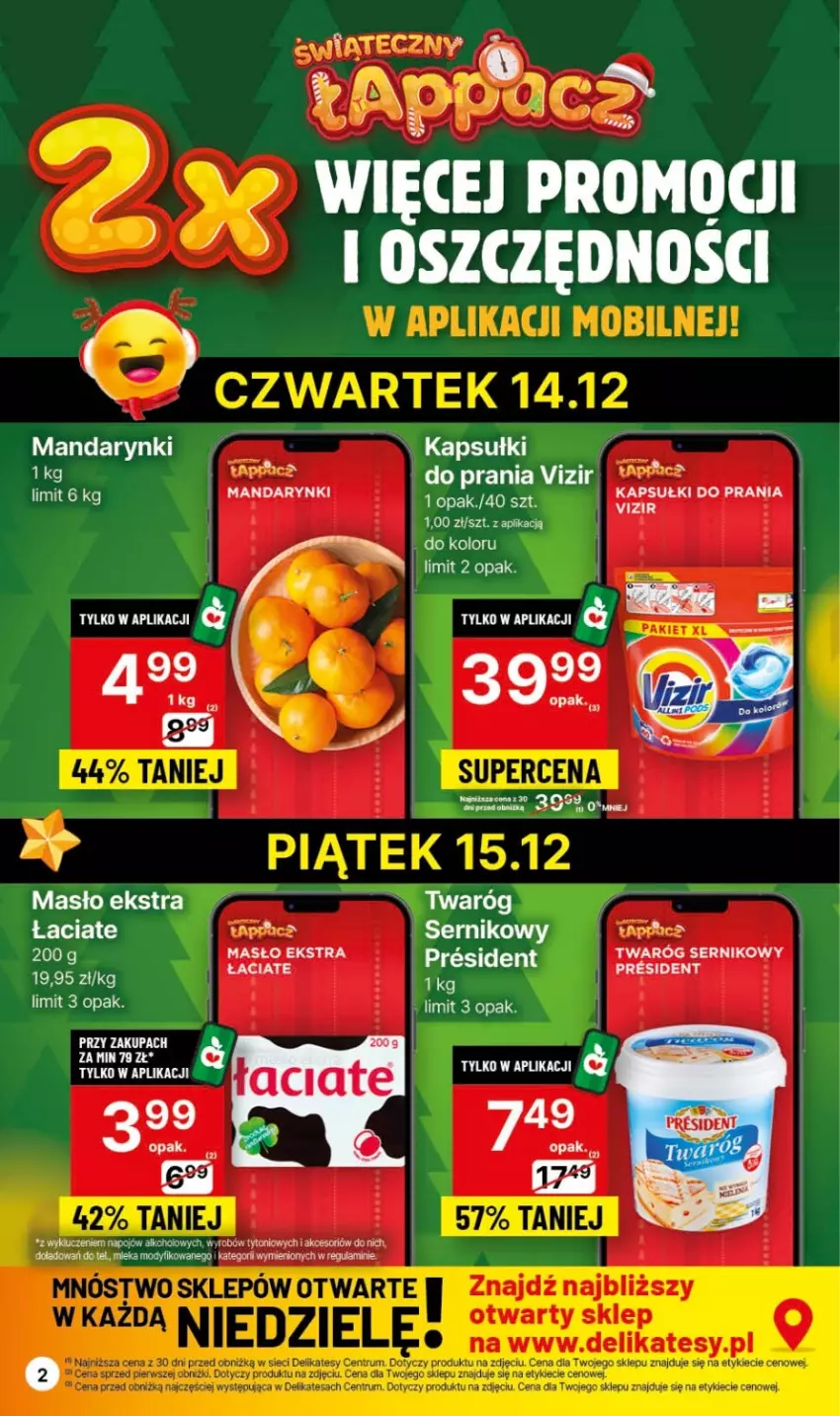 Gazetka promocyjna Delikatesy Centrum - Gazetka DC49 czw-śr - ważna 14.12 do 26.12.2023 - strona 2 - produkty: Mandarynki, Masło, Por, Twaróg, Vizir