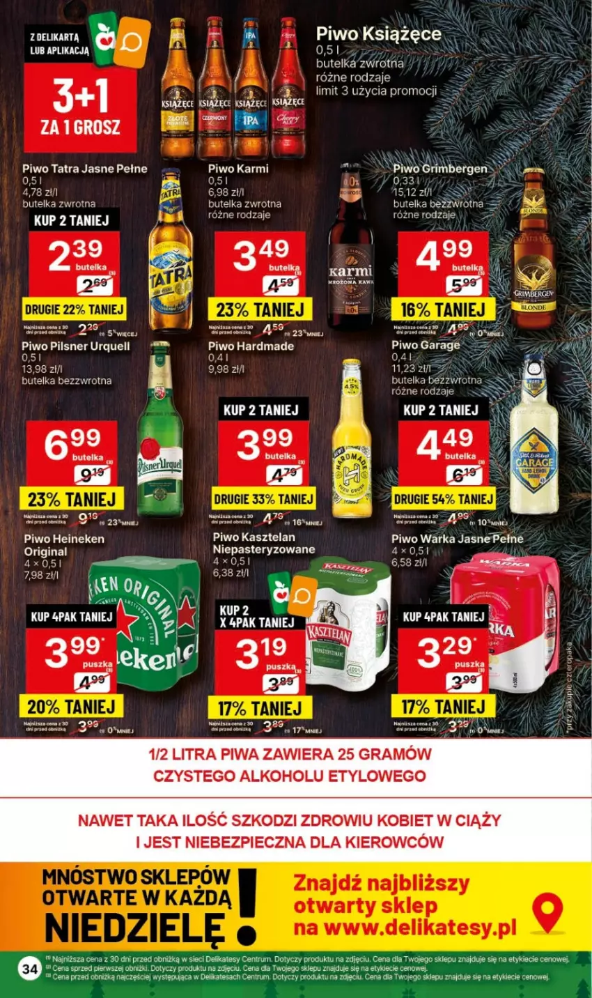 Gazetka promocyjna Delikatesy Centrum - Gazetka DC49 czw-śr - ważna 14.12 do 26.12.2023 - strona 34 - produkty: Gin, Gra, Heineken, Karmi, Kasztelan, Piec, Pilsner Urquell, Piwa, Piwo, Rum, Tatra, Warka